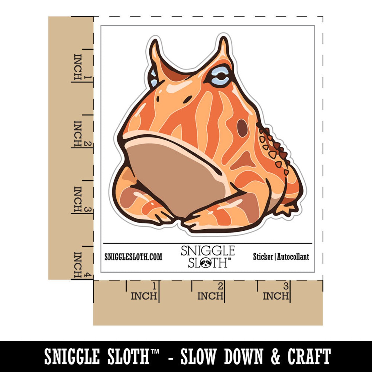 Water Bottle Sticker Set Amazonian Horned Frog Grumpy Orange Surinam Cute Waterproof Vinyl Stickers Pack Decal, Skateboard, Laptop, Car, Window, Bumper - 5 Pack